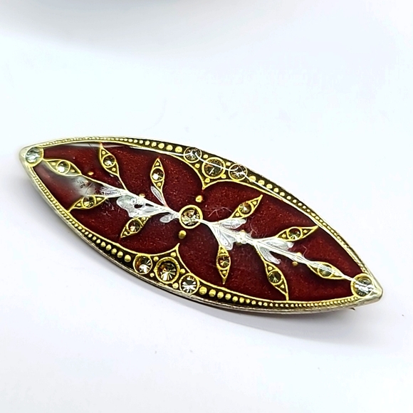 Catherine Popesco FRANCE Enamel Art Nouveau Revival Brooch w Gold Plating Detail - Picture 4 of 9